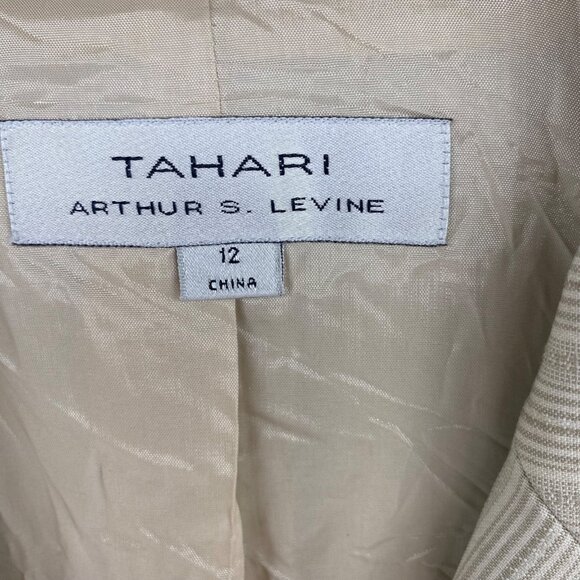 Tahari Suit Set Womens 12 Beige Pin Stripe Peak Lapel Pockets Office Career Work - Picture 6 of 16